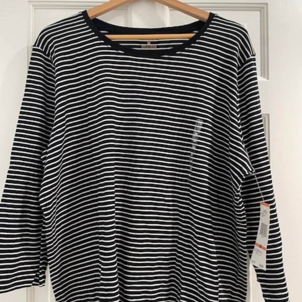 Jones NY Black and White Stripe Crew Neck - 3x